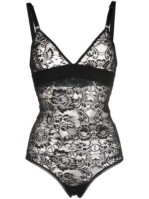 Aries floral-lace logo bodysuit - Black