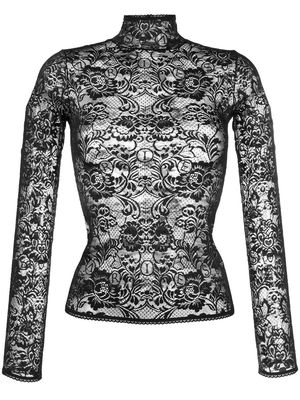 Aries floral -lace long-sleeve top - Black