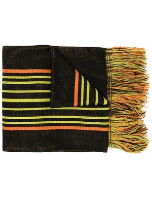 Aries intarsia-knit logo fringed scarf - Black