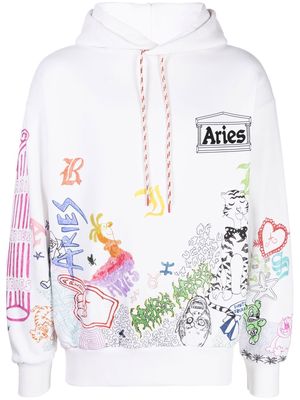 Aries logo-print cotton hoodie - White