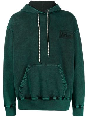 Aries logo-print distressed-finish cotton hoodie - Green