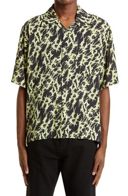 Aries Metal Print Short Sleeve Button-Up Camp Shirt in Ylw Yellow