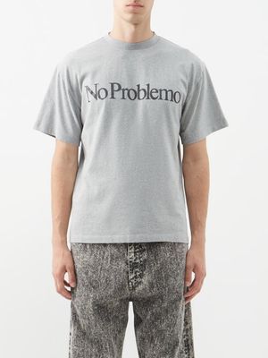 Aries - No Problemo-print Cotton-jersey T-shirt - Mens - Grey Marl
