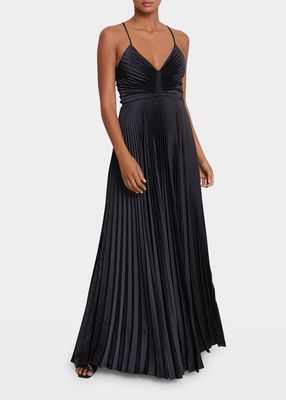 Aries Pleated Open-Back Maxi Dress