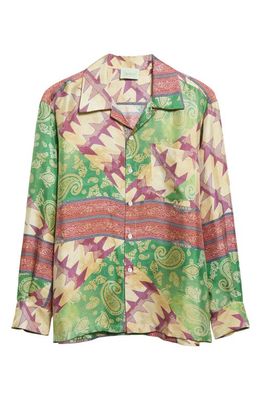 Aries Scarf Print Silk Button-Up Camp Shirt in Mlt Multi