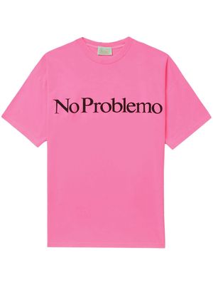 Aries slogan-print cotton T-shirt - Pink
