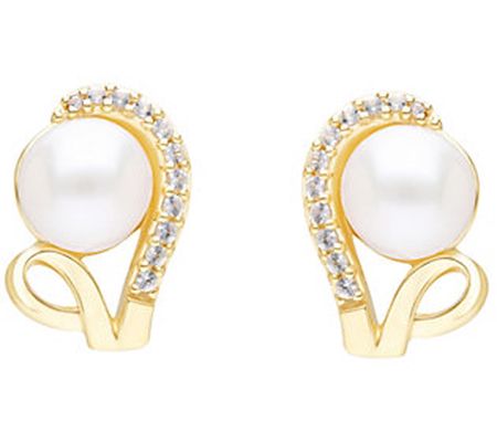 Ariva 14K Gold Cultured Pearl & White Sapphire Earrings
