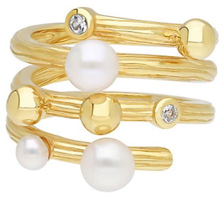 Ariva 18K Clad Cultured Pearl & White Sapph ire Wrap Ring