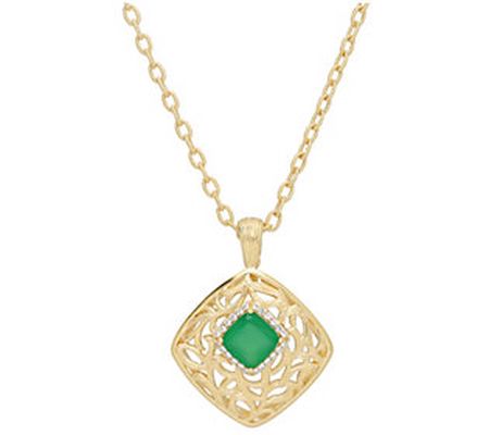Ariva 18K Gold Clad Green Chalcedony Vine Penda nt w/ Chain