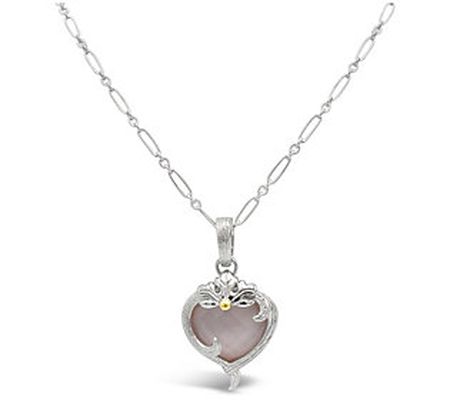 Ariva Rose Quartz Heart Pendant w/ Chain, Sterl ing Silver