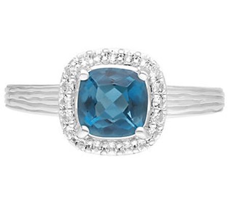 Ariva Silver Blue Topaz Halo Ring