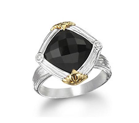 Ariva Sterling Silver & 18K Gold Black Onyx & D iamond Ring