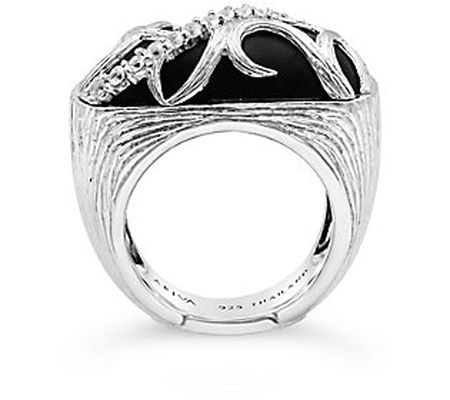 Ariva Sterling Silver Black Onyx & White Sapphi re Ring