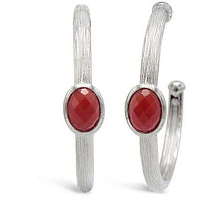 Ariva Sterling Silver Carnelian Textured Hoop E arrings