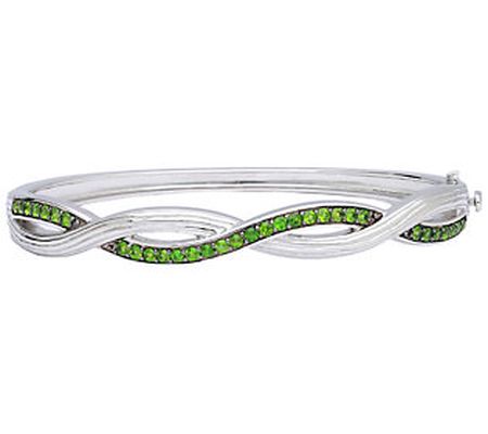 Ariva Sterling Silver Chrome Diopside Braided H inged Bangle
