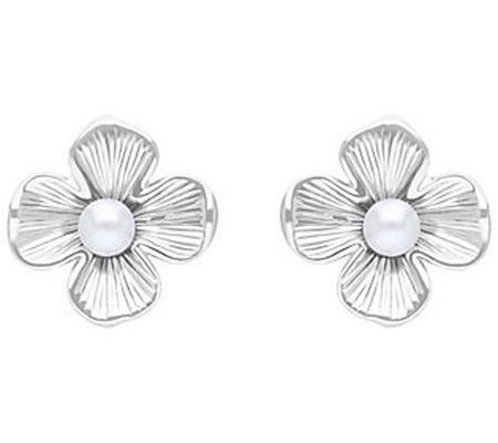 Ariva Sterling Silver Cultured Pearl Flower Stu d Earrings