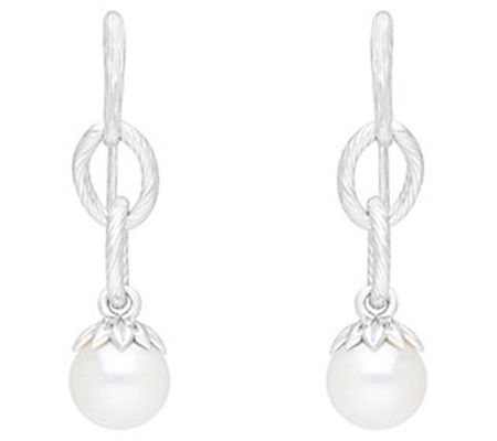 Ariva Sterling Silver Cultured Pearl Oval Link angle Earrings