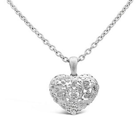 Ariva Sterling Silver Floral Heart Pendant w/ C hain