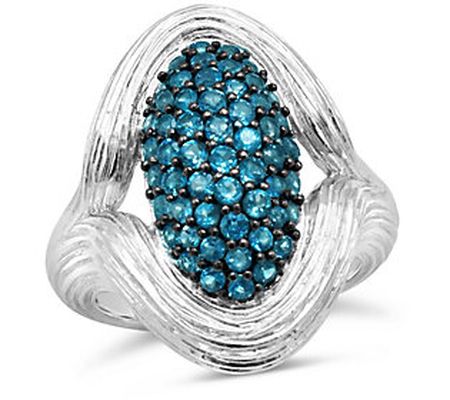 Ariva Sterling Silver Pave Blue Topaz Oval Ring