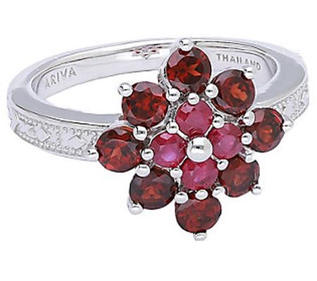 Ariva Sterling Silver Ruby & Garnet Dahlia Ring