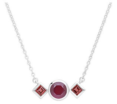 Ariva Sterling Silver Ruby & Garnet Three S tone Necklace