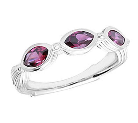 Ariva Sterling Silver Three-Stone Rhodolite Rin g