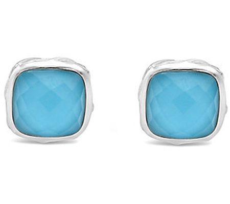 Ariva Turquoise Doublet Button Earrings, Sterli ng Silver