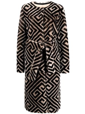 Arma abstract-print belted shearling coat - Neutrals