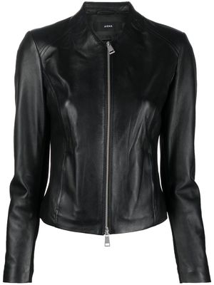 Arma collarless leather jacket - Black