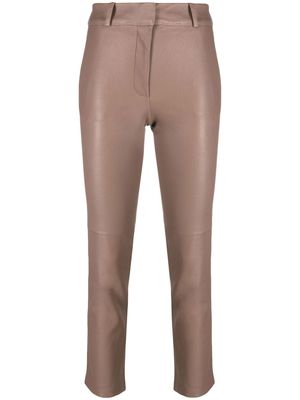 Arma high-waisted cropped leather trousers - Brown