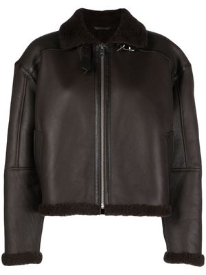 Arma shearling-trim leather bomber jacket - Brown