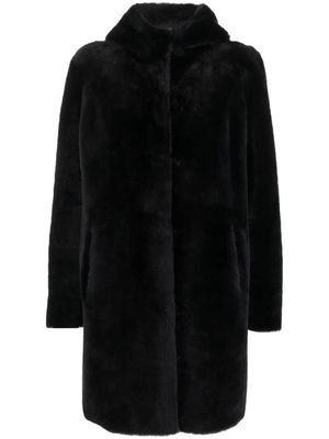 Arma single-breasted hooded shearling coat - Black