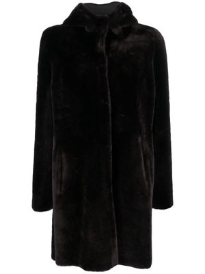 Arma single-breasted hooded shearling coat - Brown