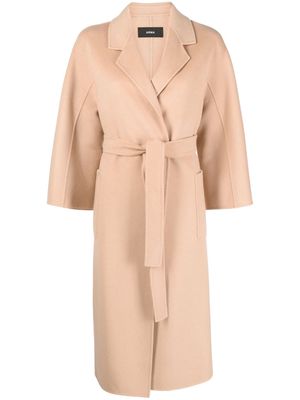 Arma wool tied-waist coat - Brown