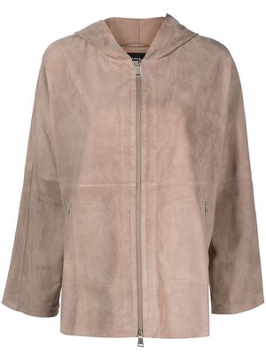 Arma zipped suede leather hood jacket - Grey
