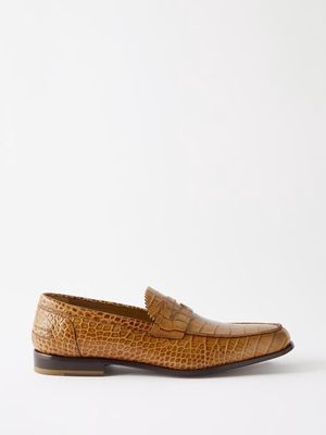 Armando Cabral - Bolama Croc-embossed Leather Penny Loafers - Mens - Beige