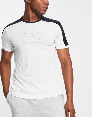 Armani EA7 contrast shoulder logo T-shirt in beige-Neutral