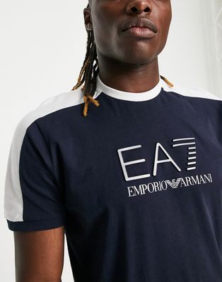 Armani EA7 contrast shoulder logo T-shirt in navy