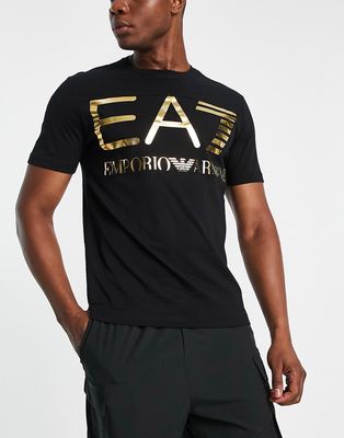 Armani EA7 large logo t-shirt with gold branding in black