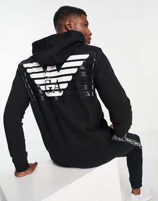 Armani EA7 large printed back logo hoodie in black