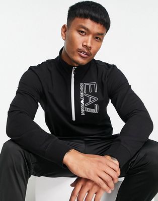 Armani EA7 large text logo half zip sweatshirt in black