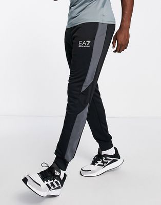 Armani EA7 silver logo sweatpants in black