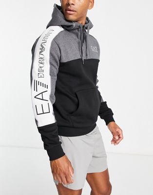 Armani EA7 stripe hooded track jacket in black
