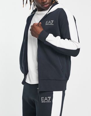 Armani EA7 stripe hooded track jacket in navy