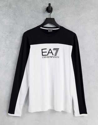 Armani EA7 Train Athletic logo color block long sleeve top in white