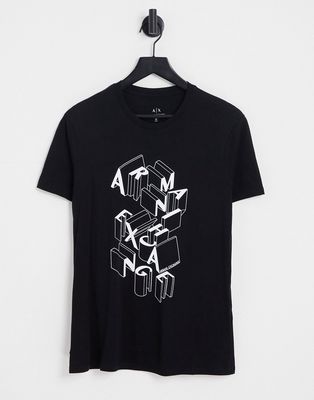 Armani Exchange 3D block text logo print t-shirt in black