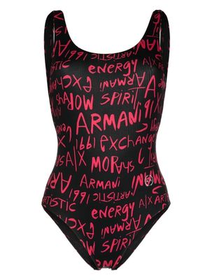 Armani Exchange all-over logo print swimsuit - Black