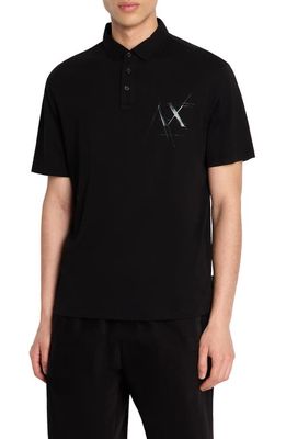 Armani Exchange AX Shine Logo Polo in Solid Black