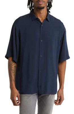 Armani Exchange Basic Short Sleeve Button-Up Shirt in Navy