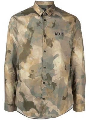 Armani Exchange camouflage-print long-sleeved shirt - Green